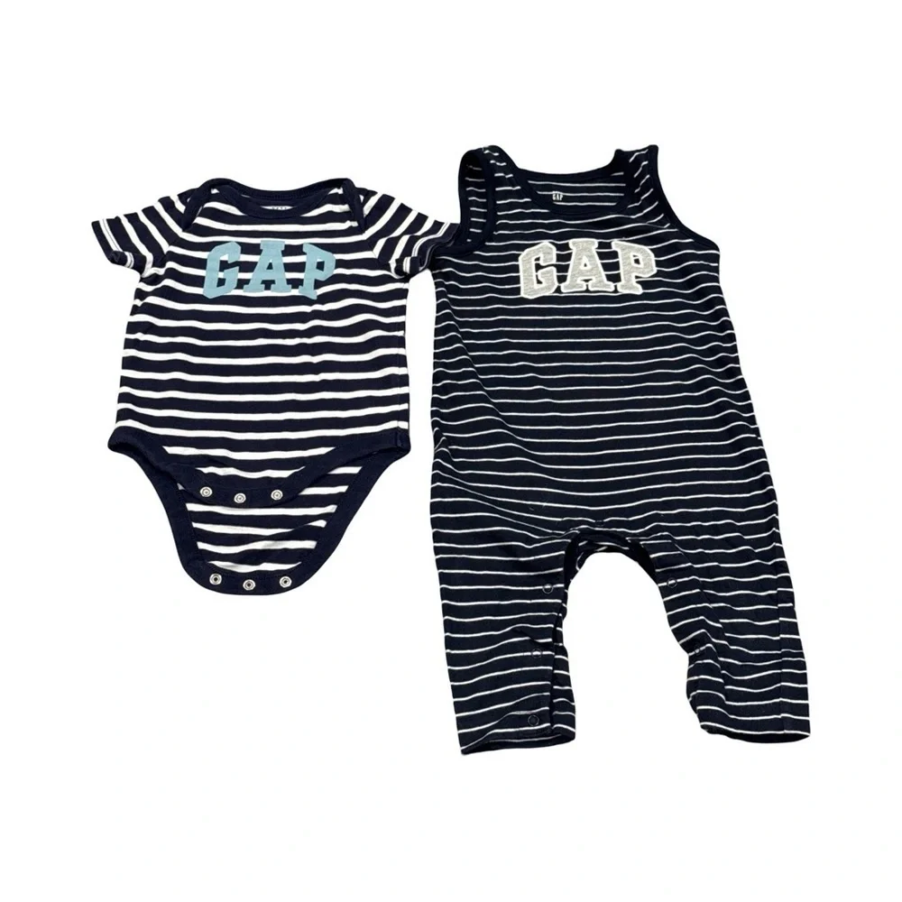 GAP Striped Navy and White Bodysuit Set Of 2